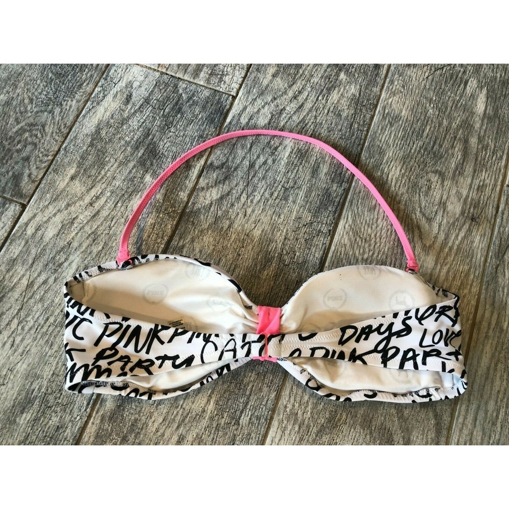 PINK Victoria's Secret Bikini Top Medium Swimsuit Script Bandeau Swim Womens - Picture 7 of 7